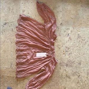 Blush pink off the shoulder blouse